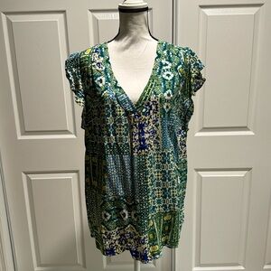 NWOT Christian Sirano Boho Flutter Sleeve Top
